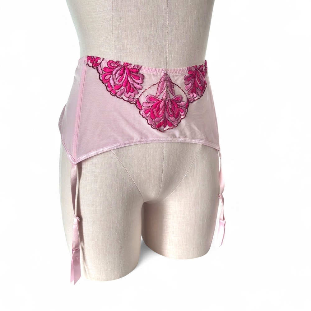 Cacique Pink Mesh Garter Belt NWT Plus Size 22/24 Floral Embroidered Lingerie - Picture 5 of 8